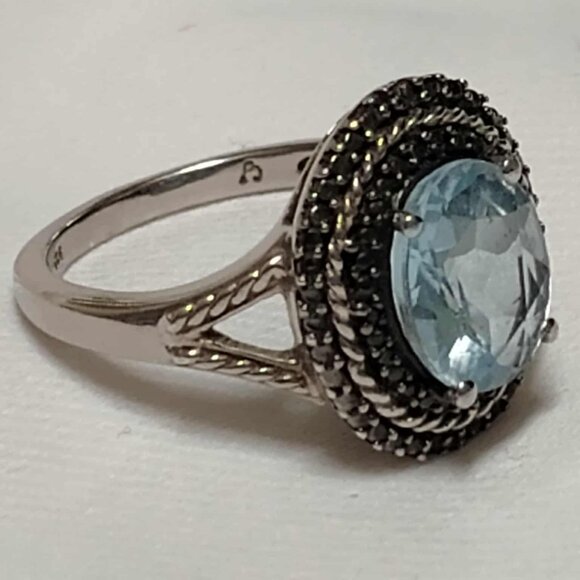 3.10ct Blue Topaz w/ .01ctw Round Black Diamond Accent Rhodium over Silver ring - Picture 4 of 13